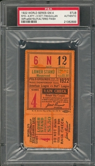 1922 World Series Game 4 Ticket Stub From 10/7/1922 (PSA)